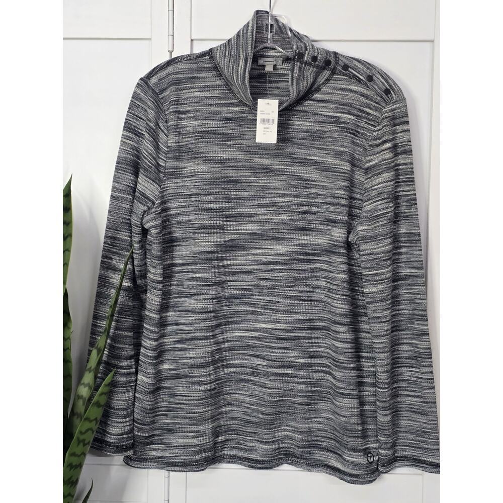 T by Talbots Womens Button Up Turtleneck Top New Size XL PETITE Black St…